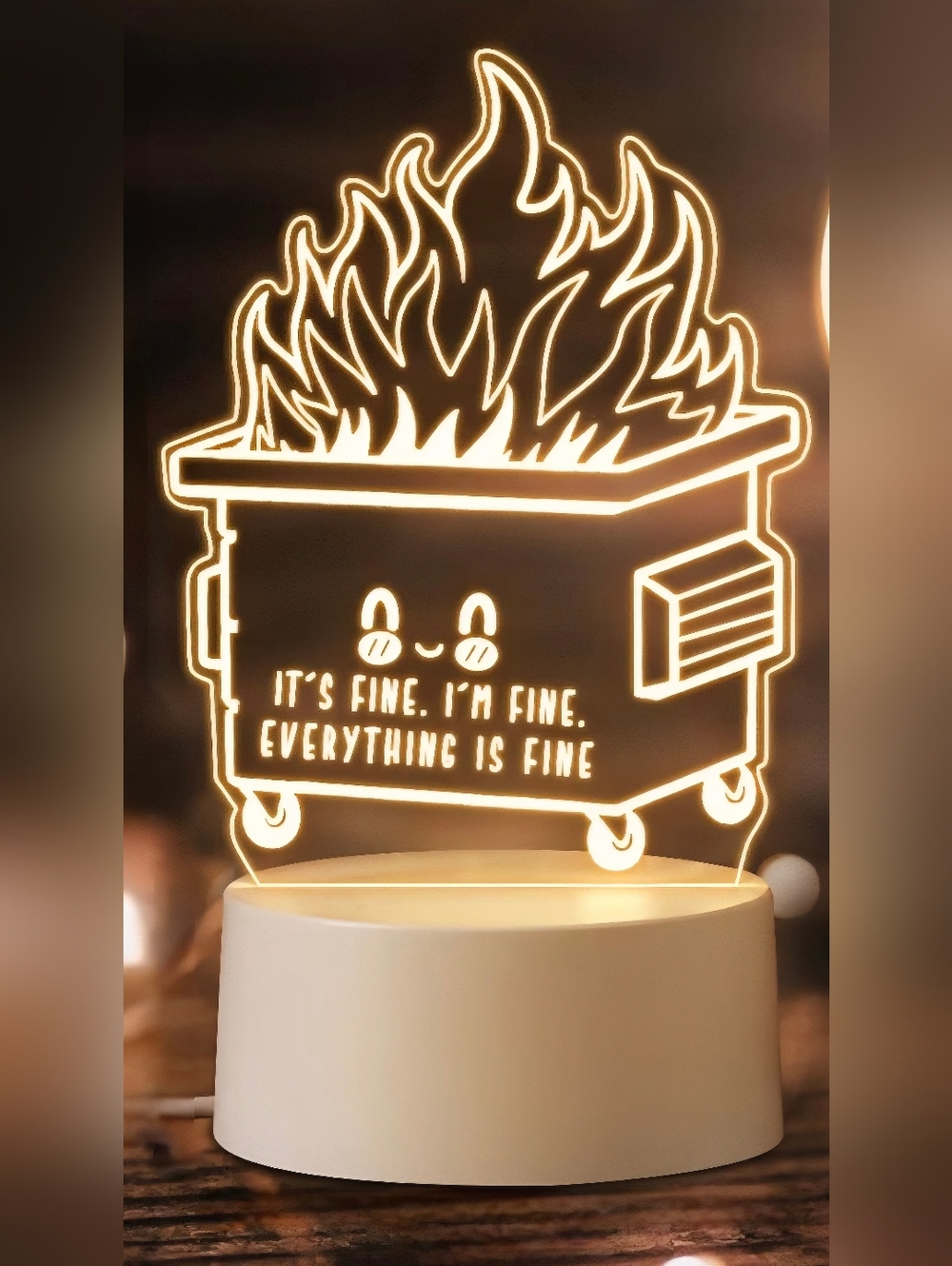 Dumpster Fire LED USB Meme Desk Lamp “Everything Is Fine” Novelty Light NIB